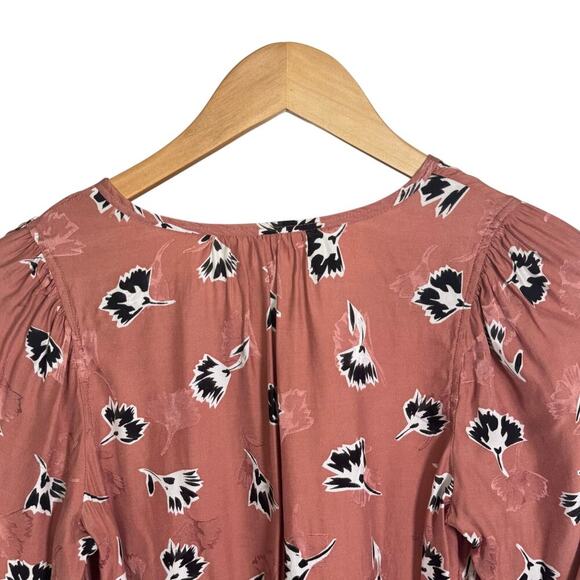 REBECCA TAYLOR Silk Long Sleeve Paintbrush Top Blouse Tied cuffs V-neck Sz 4 - Picture 8 of 11